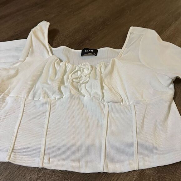 Cider Recycled Fabric Solid Rib Knotted Corset Style Top Long Sleeve Crop Sz 3XL - Picture 4 of 8